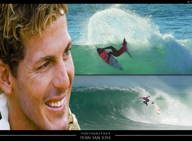 Surfista en maniobra durante el WCT Les Landes, competición surf atlántico Francia